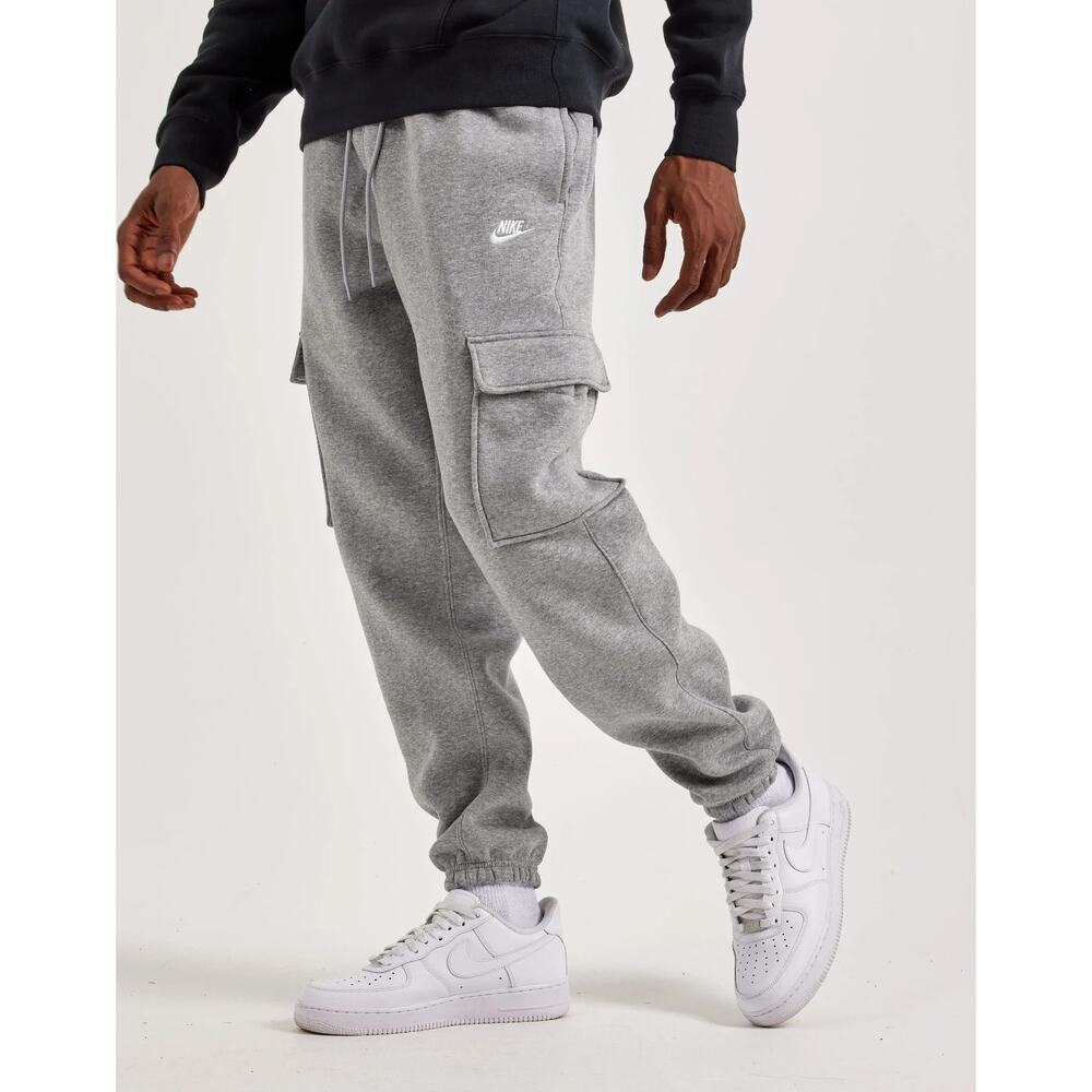 Nike Pants Men L Gray Heather Club Fleece Cargo Cuffed Jogger Sweats FN3805 063